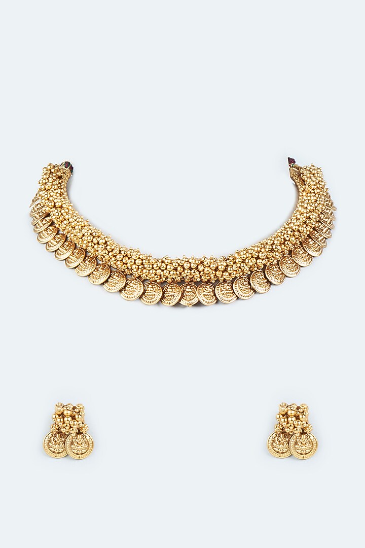 Gold Finish Ruby Stone Necklace Set by VASTRAA Jewellery at Pernia's Pop Up Shop
