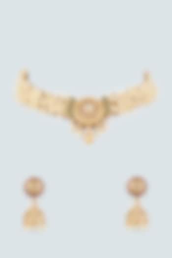 Gold Finish Synthetic Stone & Pearl Choker Necklace Set by VASTRAA Jewellery