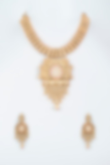 Gold Finish Temple Necklace Set by VASTRAA Jewellery
