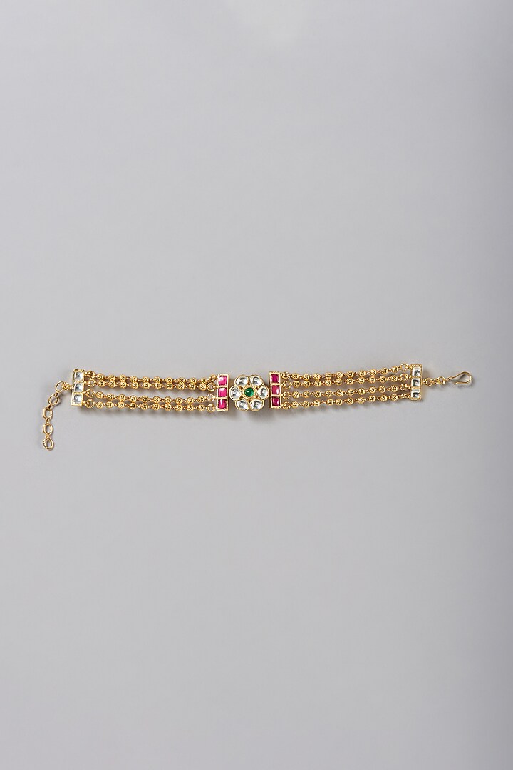Gold Finish Kundan Polki & Multi-Colored Synthetic Stone Bracelet by VASTRAA Jewellery at Pernia's Pop Up Shop