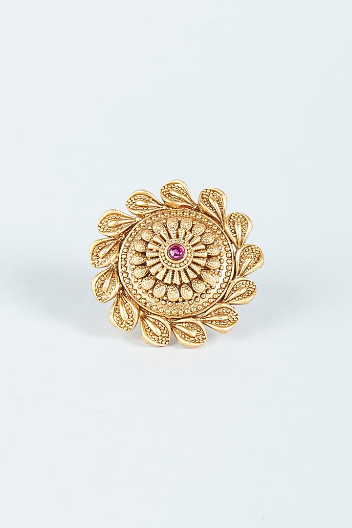 Gold Finish Pink Stone Ring by VASTRAA Jewellery at Pernia's Pop Up Shop