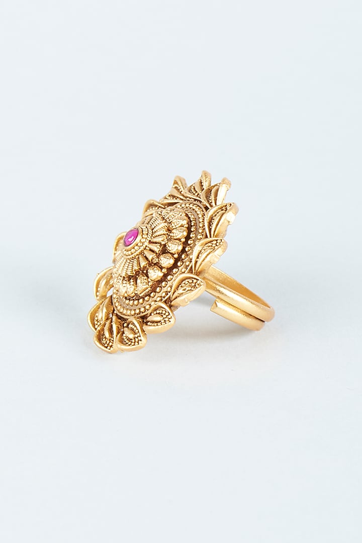 Gold Finish Pink Stone Ring by VASTRAA Jewellery at Pernia's Pop Up Shop