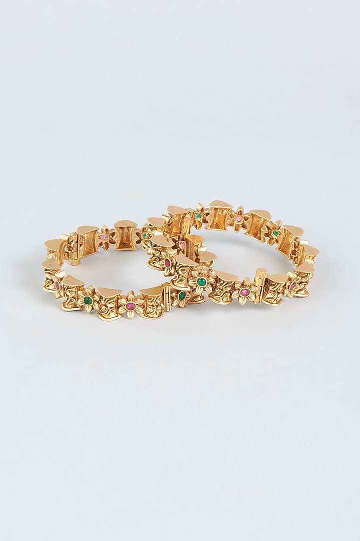 Gold Finish Openable Bangles (Set of 2) by VASTRAA Jewellery at Pernia's Pop Up Shop