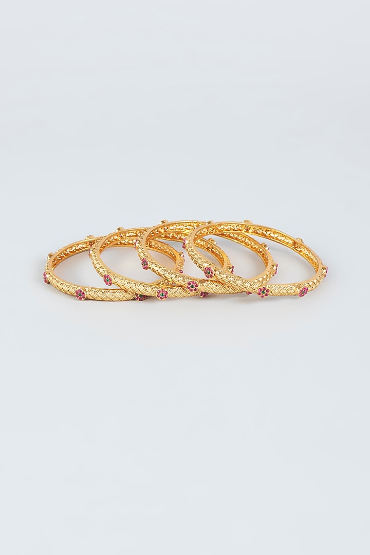 Gold Finish Temple Bangles (Set of 4) by VASTRAA Jewellery at Pernia's Pop Up Shop