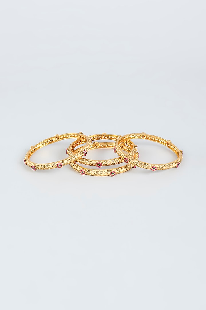 Gold Finish Temple Bangles (Set of 4) by VASTRAA Jewellery
