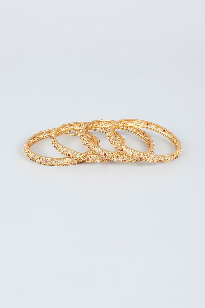 Gold Finish Non-Openable Bangles (Set of 4) by VASTRAA Jewellery at Pernia's Pop Up Shop