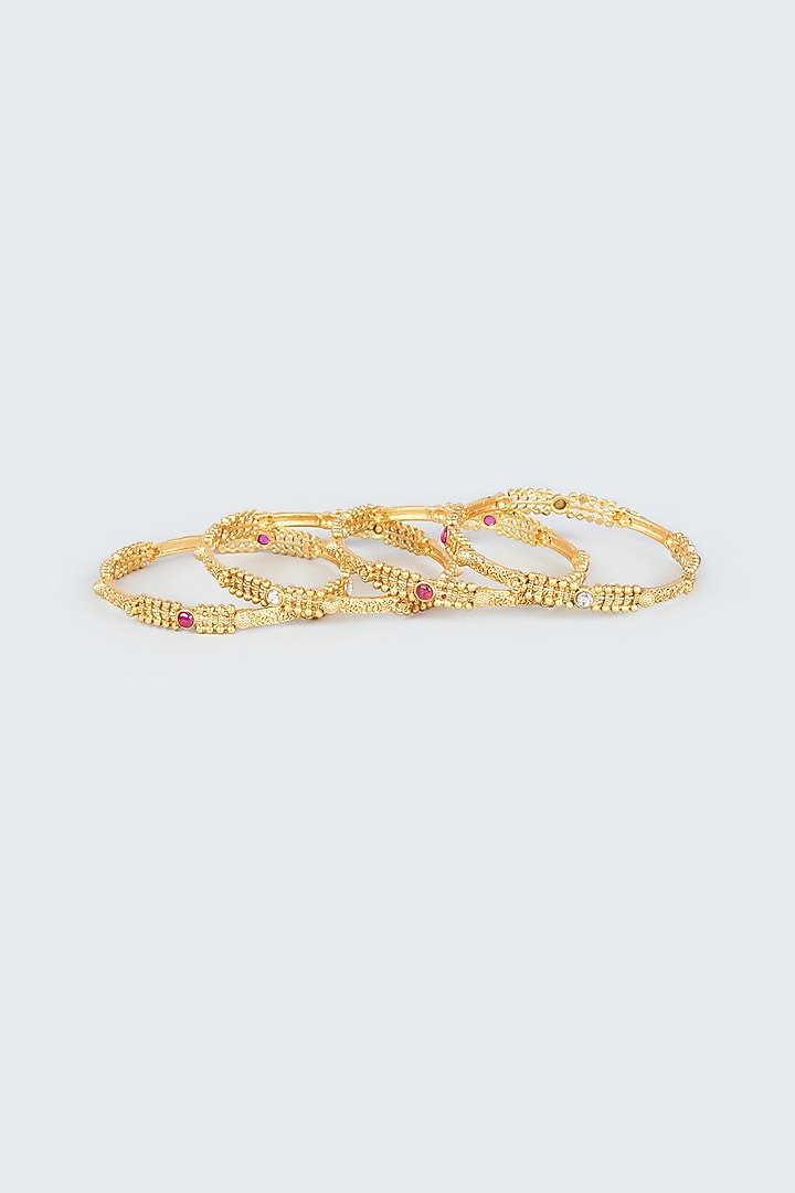 Gold Finish Temple Motif Bangles (Set of 4) by VASTRAA Jewellery at Pernia's Pop Up Shop