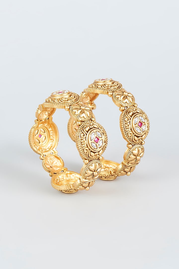 Gold Finish Openable Broad Bangles (Set of 2) by VASTRAA Jewellery