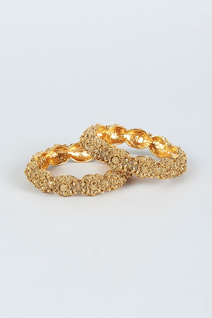 Gold Finish Temple Bangles (Set of 2) by VASTRAA Jewellery at Pernia's Pop Up Shop