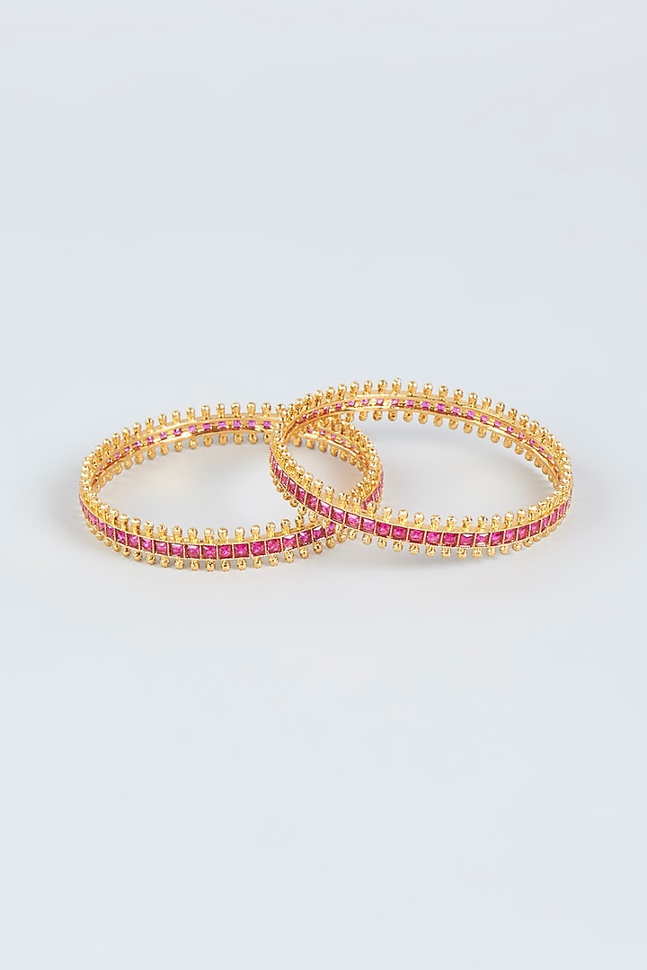 Gold Finish Synthetic Ruby Stone Bangles (Set of 2) by VASTRAA Jewellery at Pernia's Pop Up Shop