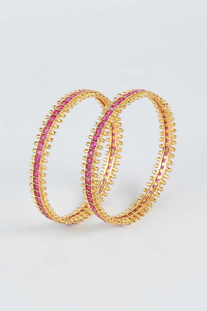 Gold Finish Synthetic Ruby Stone Bangles (Set of 2) by VASTRAA Jewellery