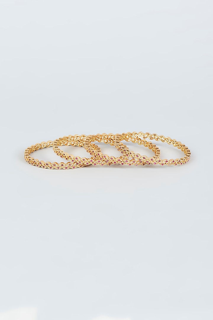 Gold Finish Mixed Metal Bangles (Set of 4) by VASTRAA Jewellery at Pernia's Pop Up Shop