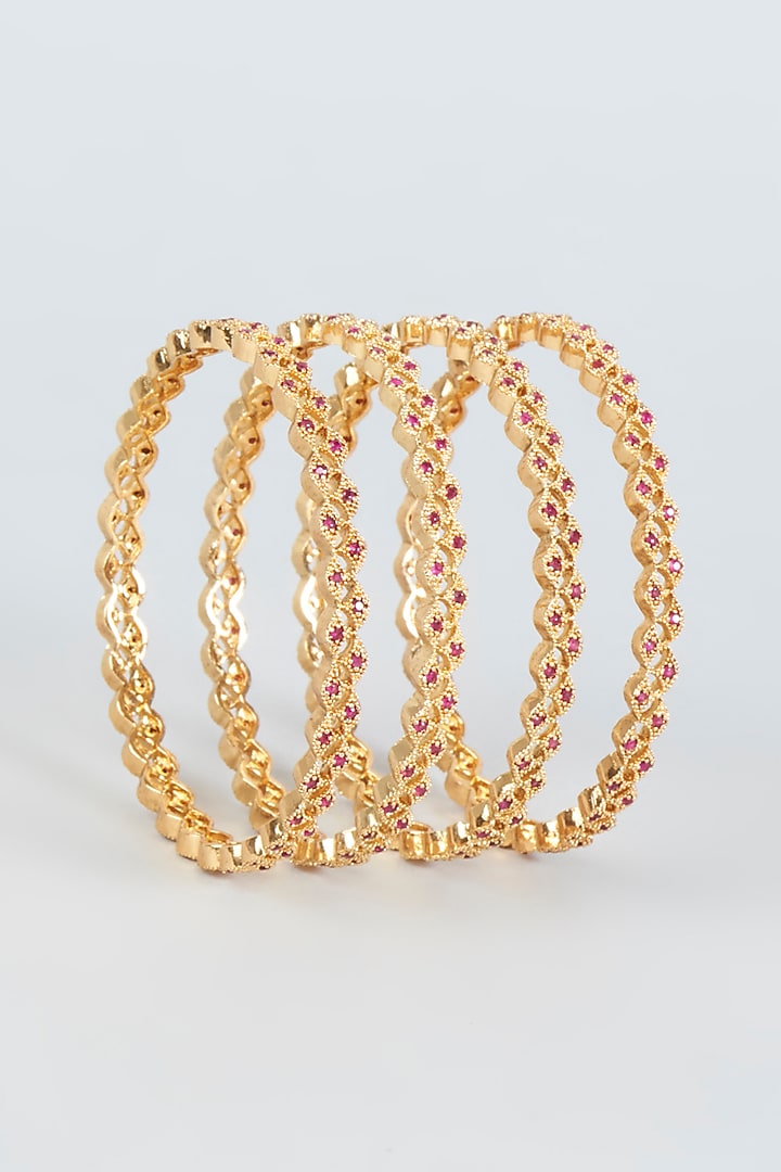 Gold Finish Mixed Metal Bangles (Set of 4) by VASTRAA Jewellery at Pernia's Pop Up Shop