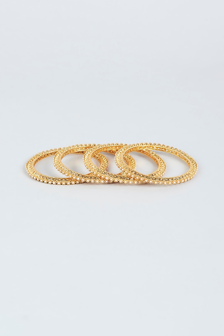 Gold Finish Bangles (Set of 4) by VASTRAA Jewellery at Pernia's Pop Up Shop