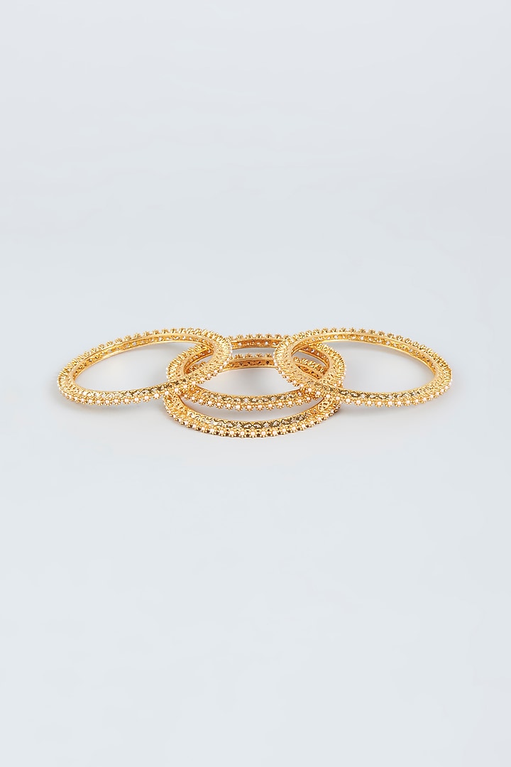 Gold Finish Bangles (Set of 4) by VASTRAA Jewellery at Pernia's Pop Up Shop