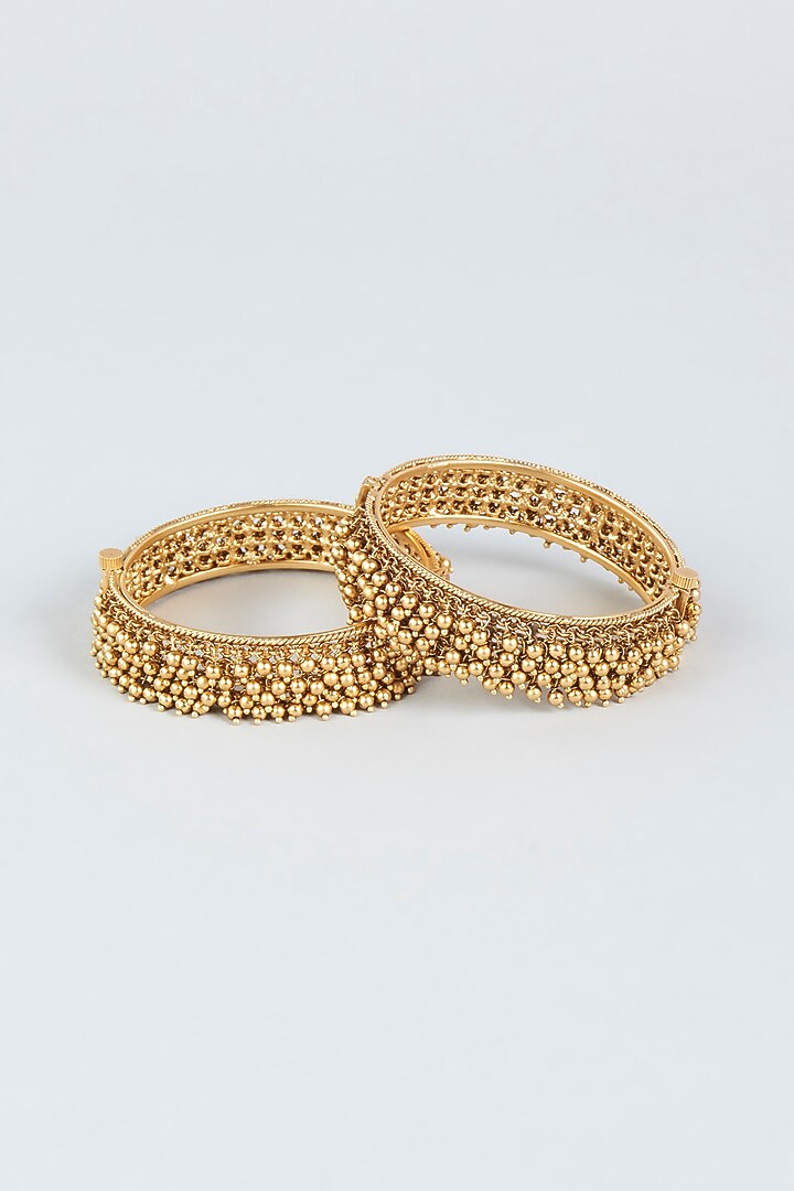 Gold Finish Temple Openable Bangles (Set of 2) by VASTRAA Jewellery at Pernia's Pop Up Shop
