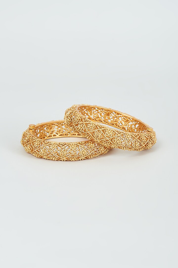 Gold Finish Temple Bangles (Set Of 2) by VASTRAA Jewellery at Pernia's Pop Up Shop