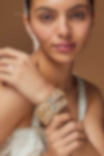 Gold Finish Kundan Polki & Multi-Colored Stone Bangles (Set Of 2) by VASTRAA Jewellery at Pernia's Pop Up Shop