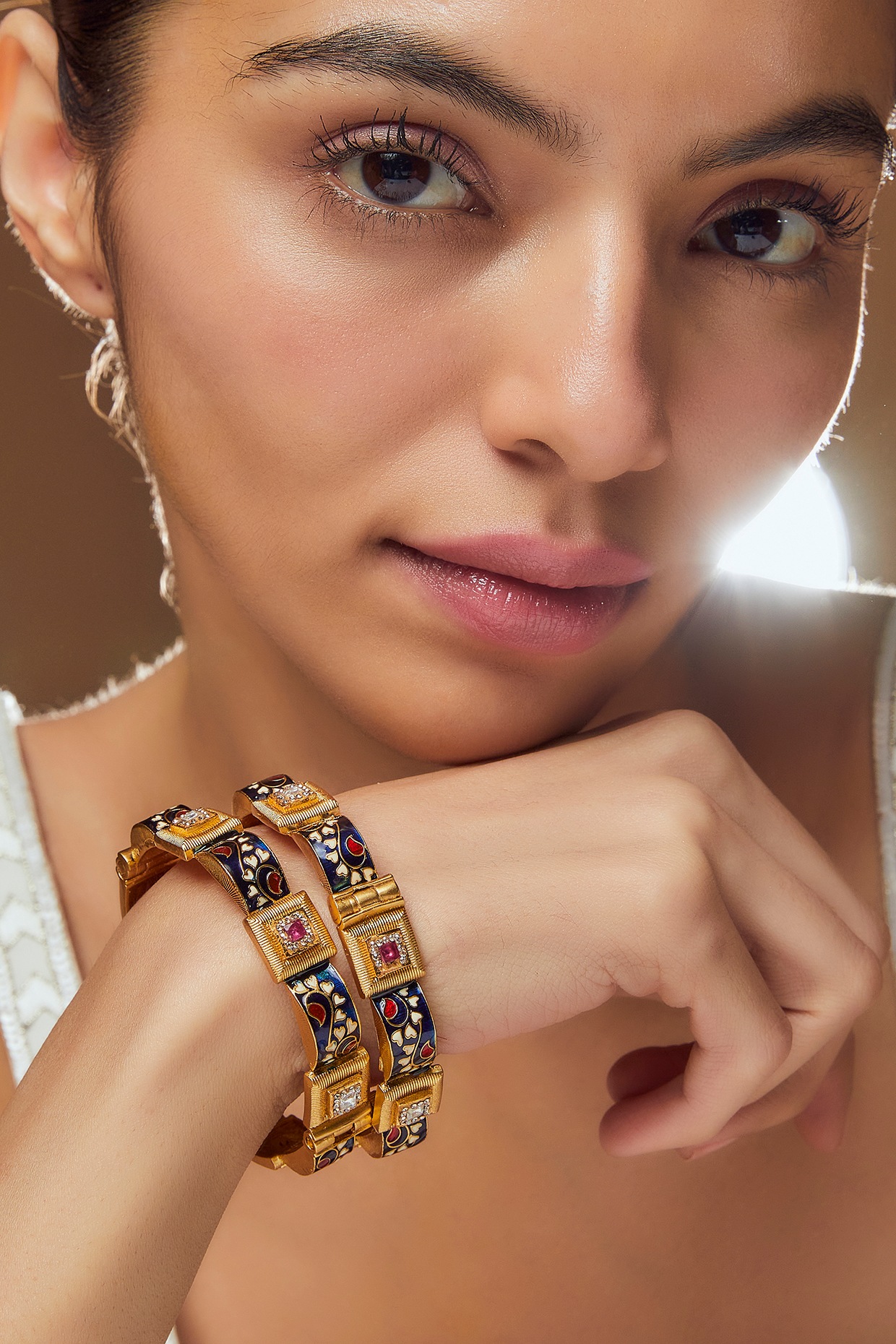 Designer gold brass polish with Kundan polki,onyx stone