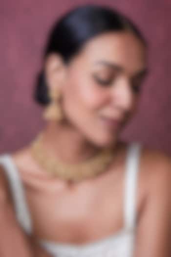 Gold Finish Kundan Polki Temple Necklace Set by VASTRAA Jewellery at Pernia's Pop Up Shop