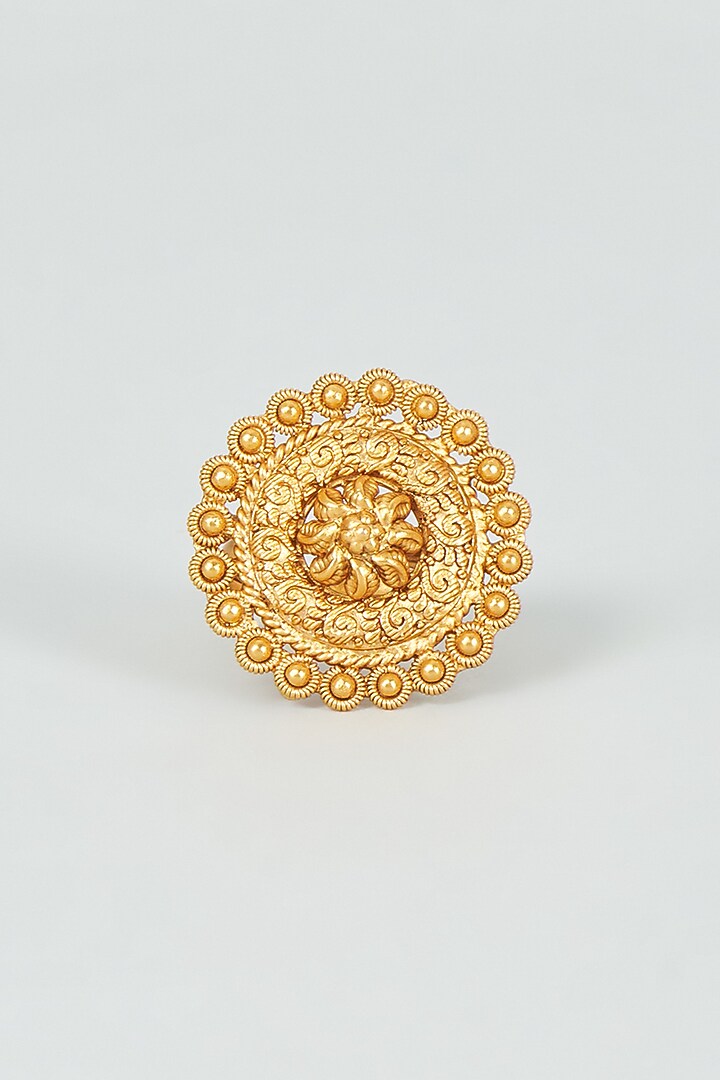 Gold Finish Kundan Polki Temple Ring by VASTRAA Jewellery at Pernia's Pop Up Shop
