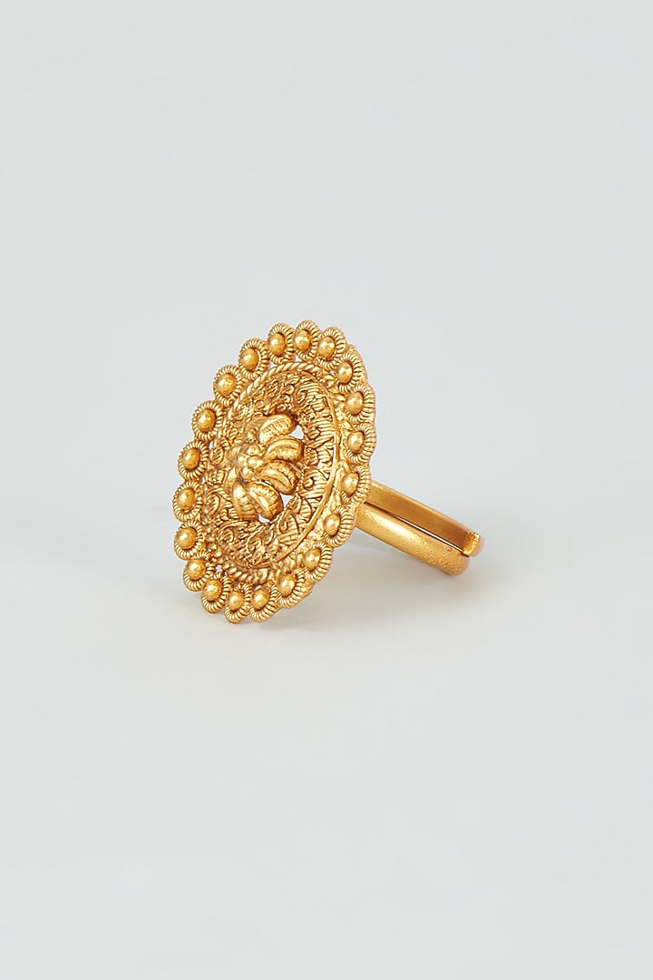 Gold Finish Kundan Polki Temple Ring by VASTRAA Jewellery at Pernia's Pop Up Shop