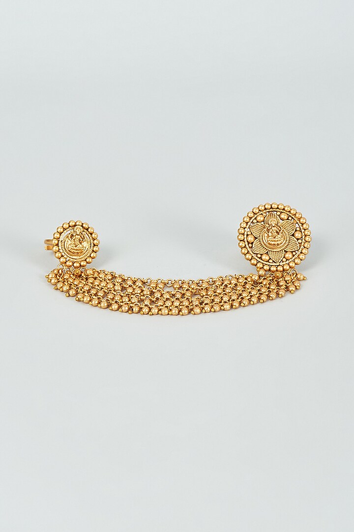 Gold Finish Kundan Polki Temple Ring by VASTRAA Jewellery at Pernia's Pop Up Shop