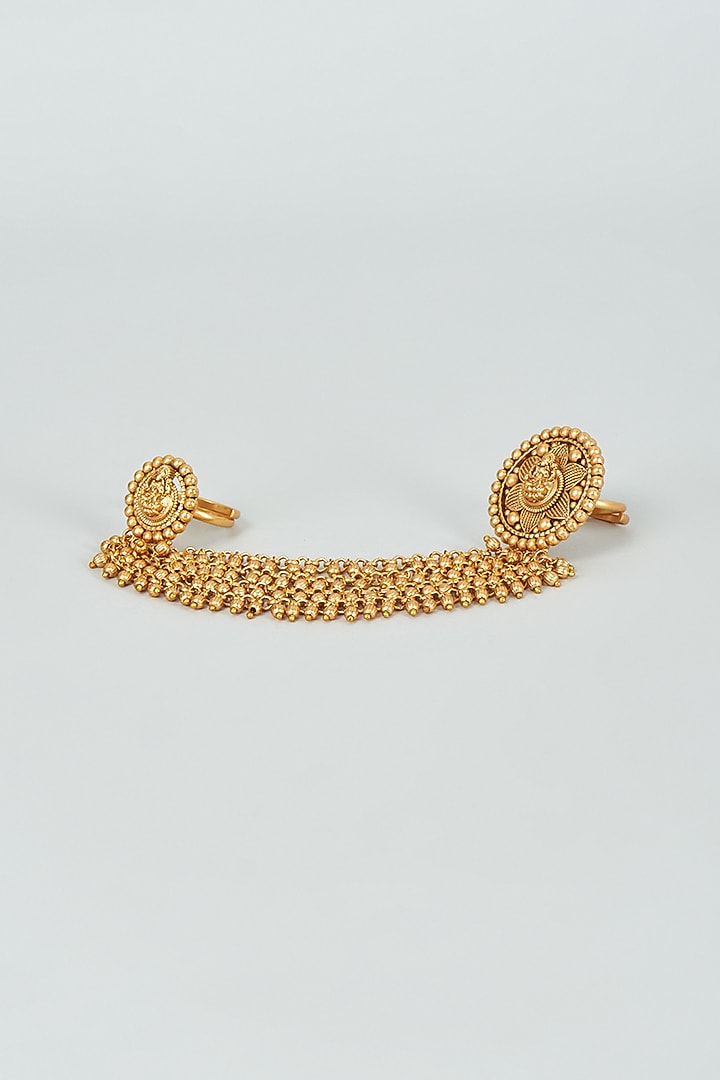 Gold Finish Kundan Polki Temple Ring by VASTRAA Jewellery at Pernia's Pop Up Shop