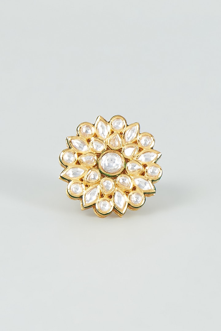 Gold Finish Kundan Polki Ring by VASTRAA Jewellery at Pernia's Pop Up Shop