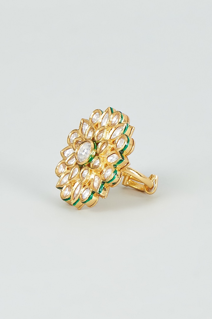 Gold Finish Kundan Polki Ring by VASTRAA Jewellery at Pernia's Pop Up Shop