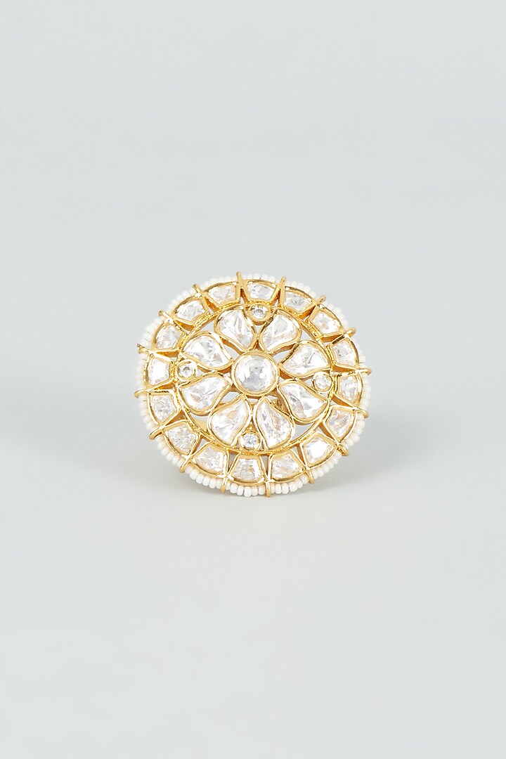 Gold Finish Kundan Polki Ring by VASTRAA Jewellery at Pernia's Pop Up Shop