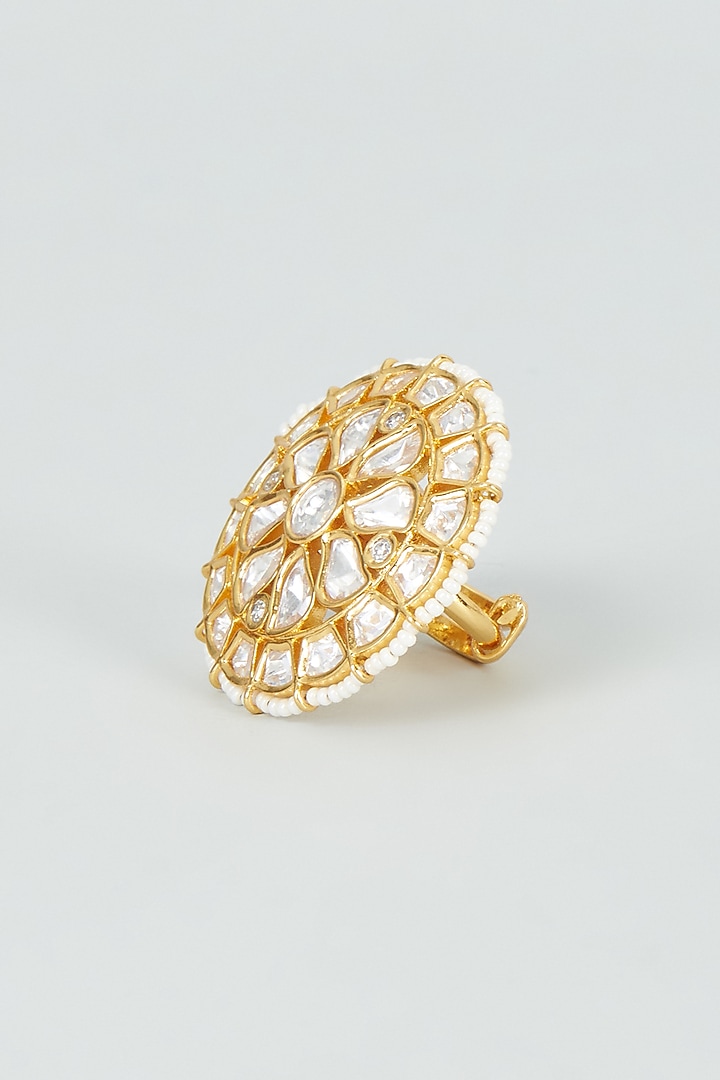 Gold Finish Kundan Polki Ring by VASTRAA Jewellery at Pernia's Pop Up Shop