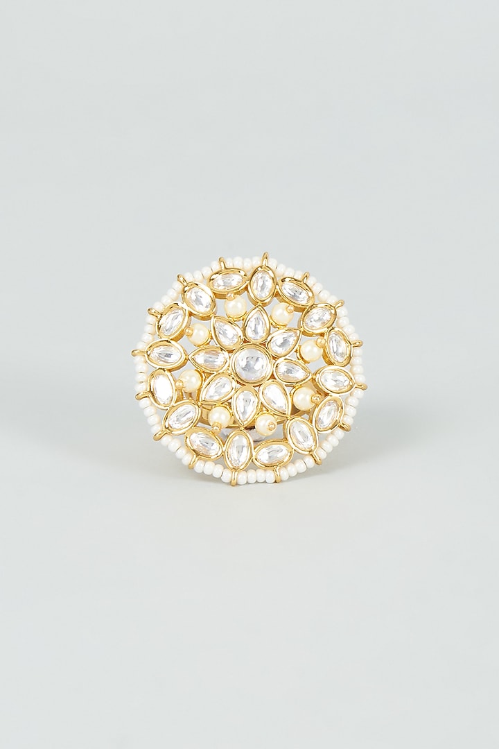 Gold Finish Kundan Polki Ring by VASTRAA Jewellery at Pernia's Pop Up Shop