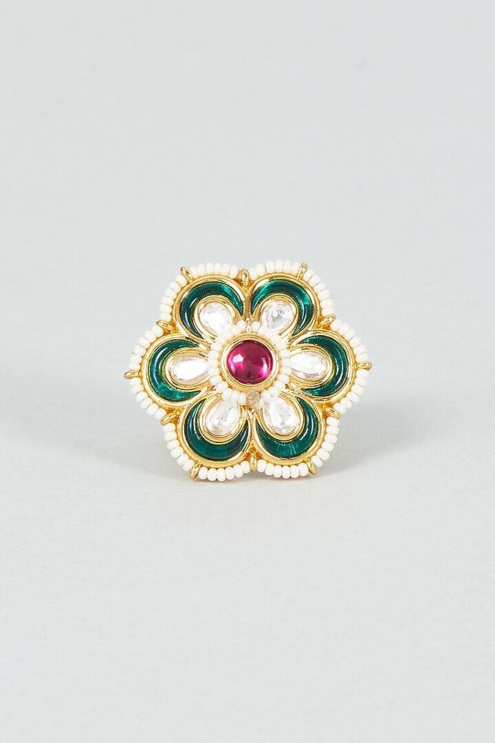 Gold Finish Kundan Polki Ring by VASTRAA Jewellery at Pernia's Pop Up Shop