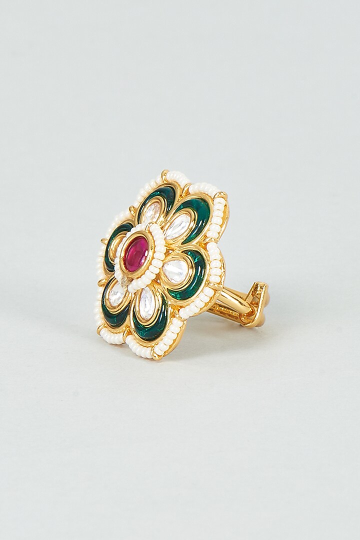 Gold Finish Kundan Polki Ring by VASTRAA Jewellery at Pernia's Pop Up Shop