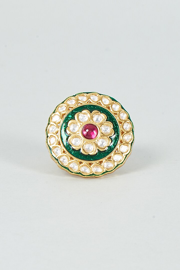 Gold Finish Kundan Polki Ring by VASTRAA Jewellery at Pernia's Pop Up Shop