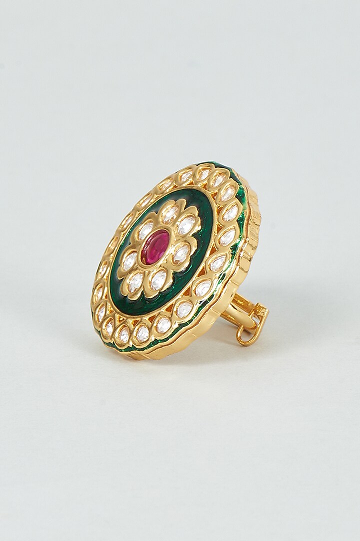 Gold Finish Kundan Polki Ring by VASTRAA Jewellery at Pernia's Pop Up Shop