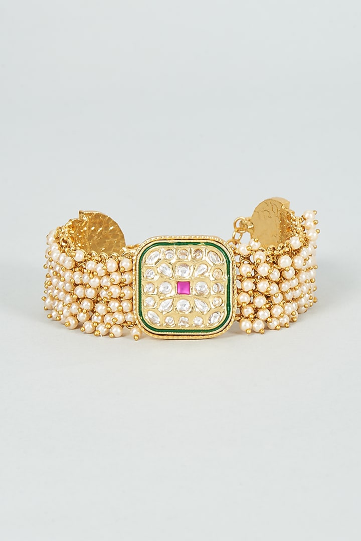 Gold Finish Kundan Polki Bracelets by VASTRAA Jewellery at Pernia's Pop Up Shop