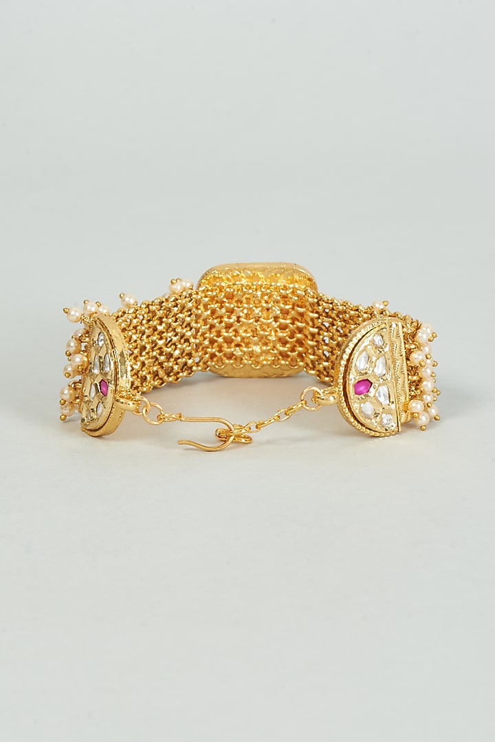 Gold Finish Kundan Polki Bracelets by VASTRAA Jewellery at Pernia's Pop Up Shop