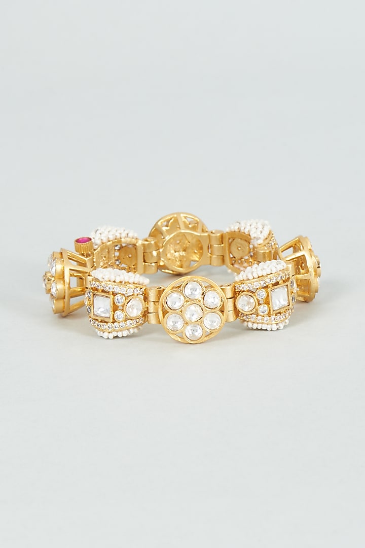 Gold Finish Kundan Polki Bracelet by VASTRAA Jewellery at Pernia's Pop Up Shop