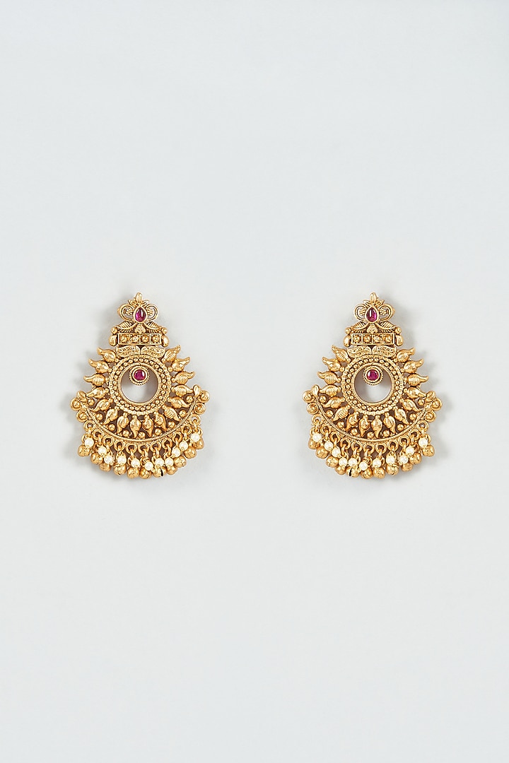 Gold Finish Kundan Polki Temple Dangler Earrings by VASTRAA Jewellery at Pernia's Pop Up Shop