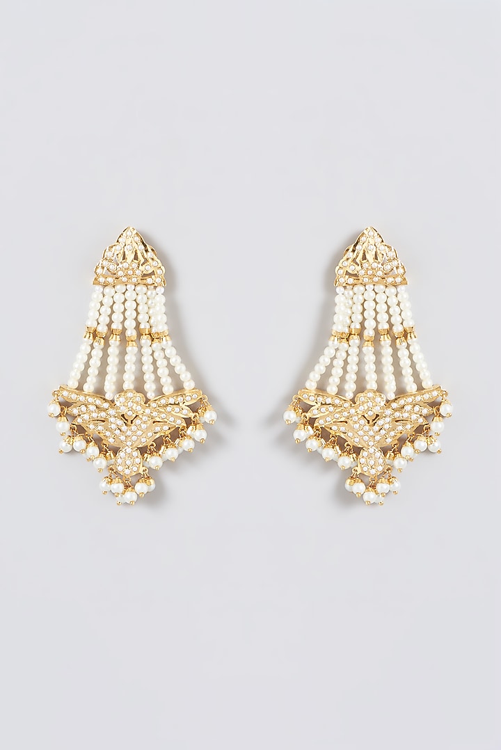 Gold Finish Kundan Polki & Pearl Dangler Earrings by VASTRAA Jewellery at Pernia's Pop Up Shop