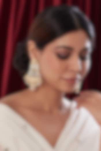 Gold Finish Kundan Polki & Pearl Dangler Earrings by VASTRAA Jewellery at Pernia's Pop Up Shop