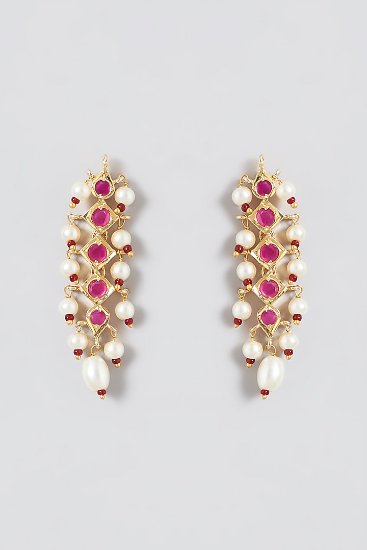 Gold Finish Ruby & Kundan Polki Necklace Set by VASTRAA Jewellery at Pernia's Pop Up Shop