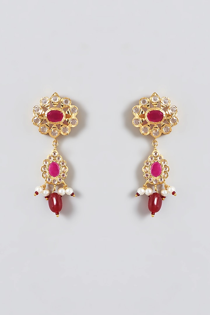 Gold Finish Ruby & Kundan Polki Choker Necklace Set by VASTRAA Jewellery at Pernia's Pop Up Shop
