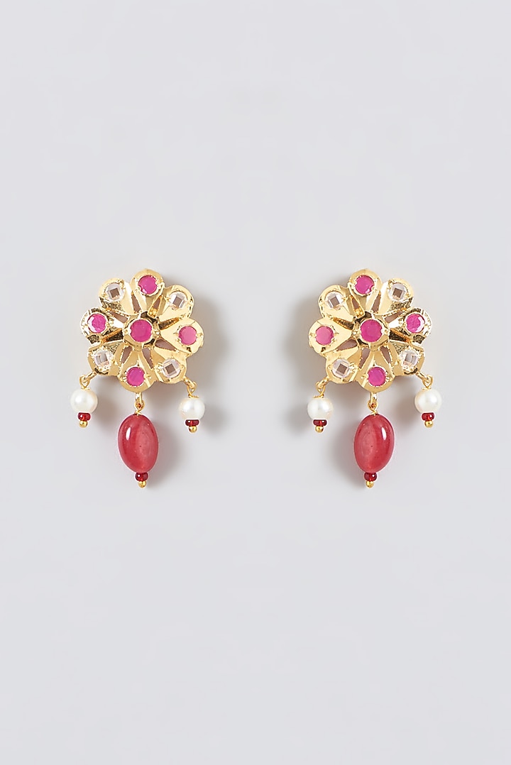 Gold Finish Ruby & Kundan Polki Choker Necklace Set by VASTRAA Jewellery at Pernia's Pop Up Shop