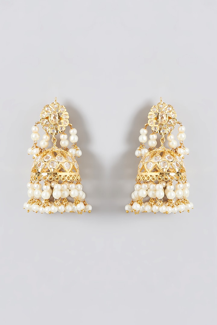 Gold Finish Kundan Polki & Pearls Long Necklace Set by VASTRAA Jewellery at Pernia's Pop Up Shop