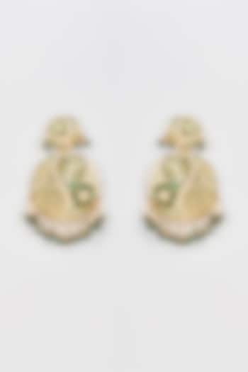 Gold Finish Kundan Polki & Green Beads Earrings by VASTRAA Jewellery at Pernia's Pop Up Shop
