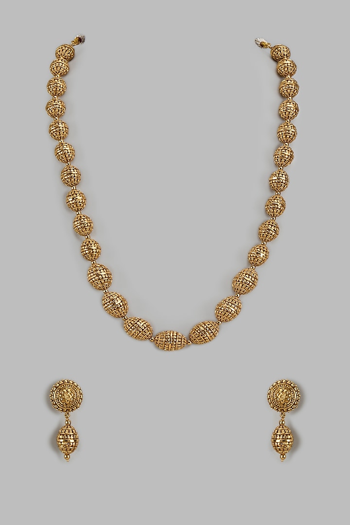 Gold Finish Temple Mala Set by VASTRAA Jewellery