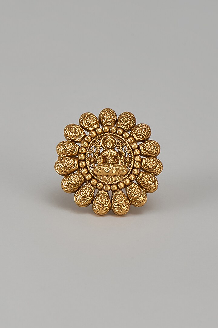 Gold Finish Kundan Polki & Navratna Temple Ring by VASTRAA Jewellery at Pernia's Pop Up Shop